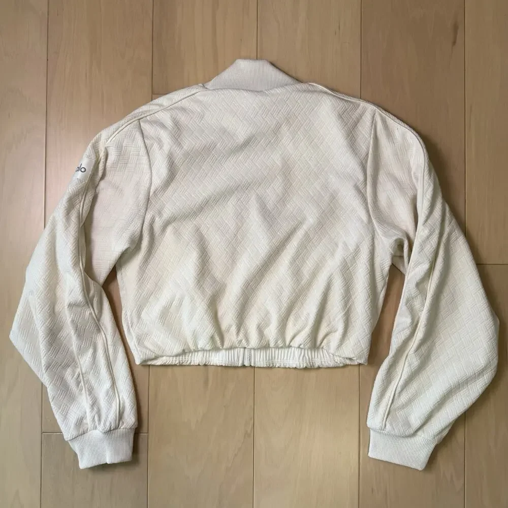 Alo Yoga Jacket Women's Small Cream Textured Full Zip Outerwear Athleisure